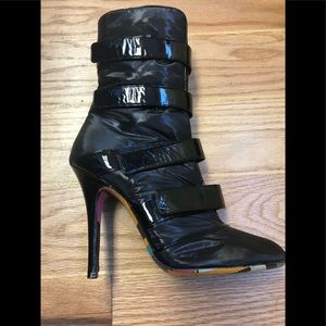 Emilio Pucci Black Patent Leather Strappy Stiletto Bootie
